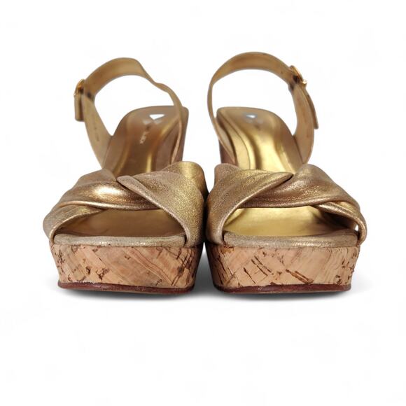 Dani Black Gold Leather Cork Platform Wedge Sandals 7.5M Made in Brazil - Picture 5 of 14